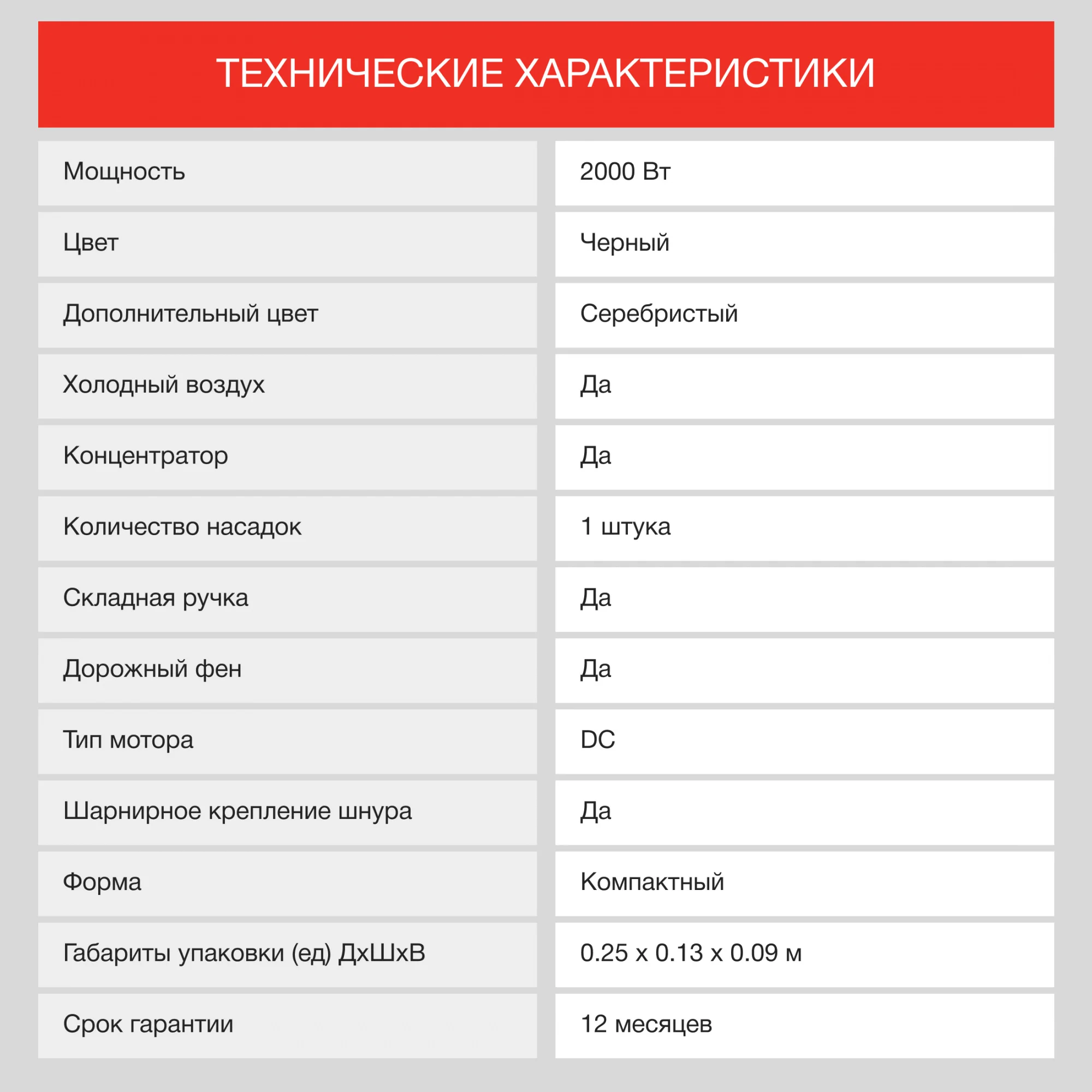 Фен Starwind SHD 6110, черный, серебристый, 2000 Вт
