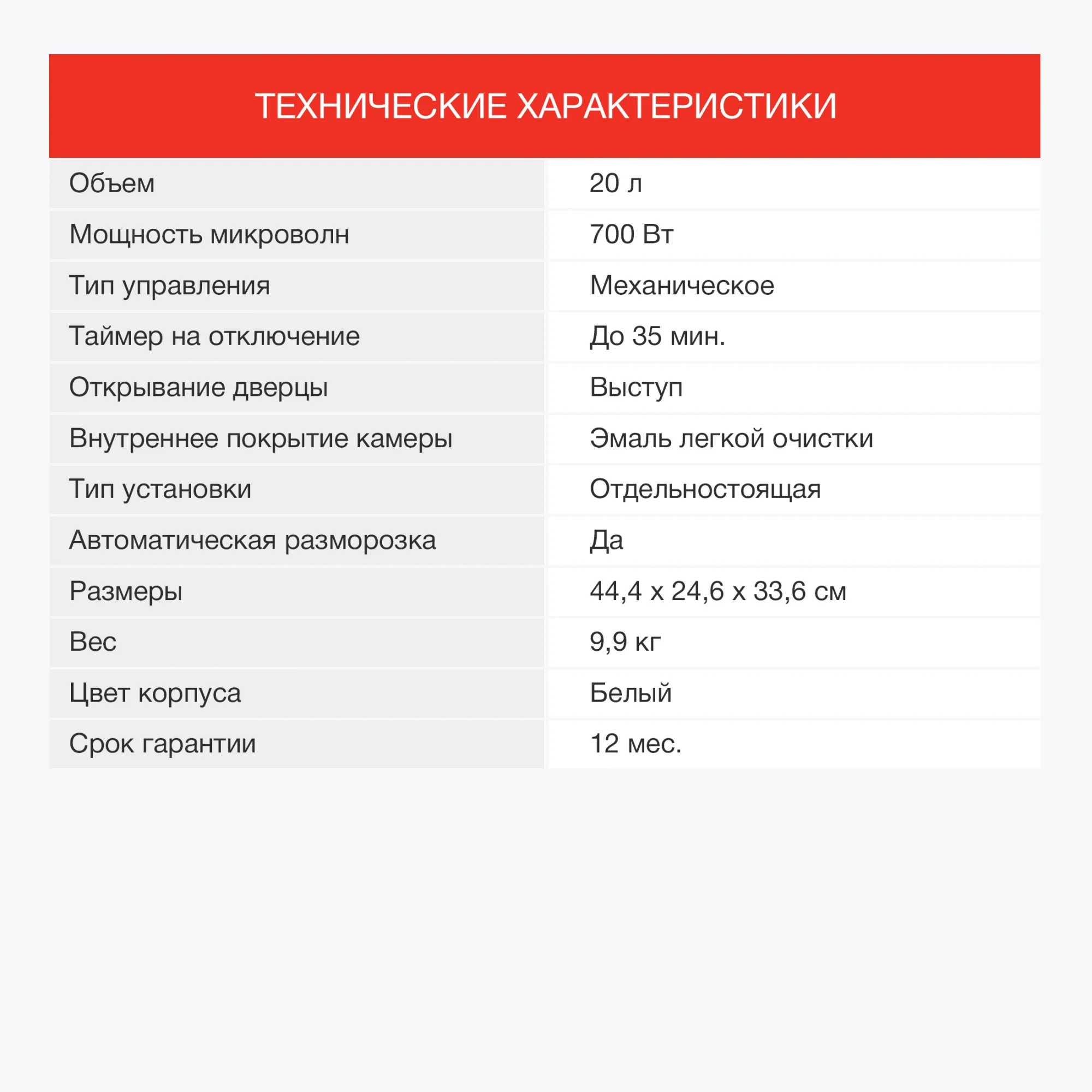 Микроволновая печь Starwind SWM6520, 20 л, 700 Вт, белая