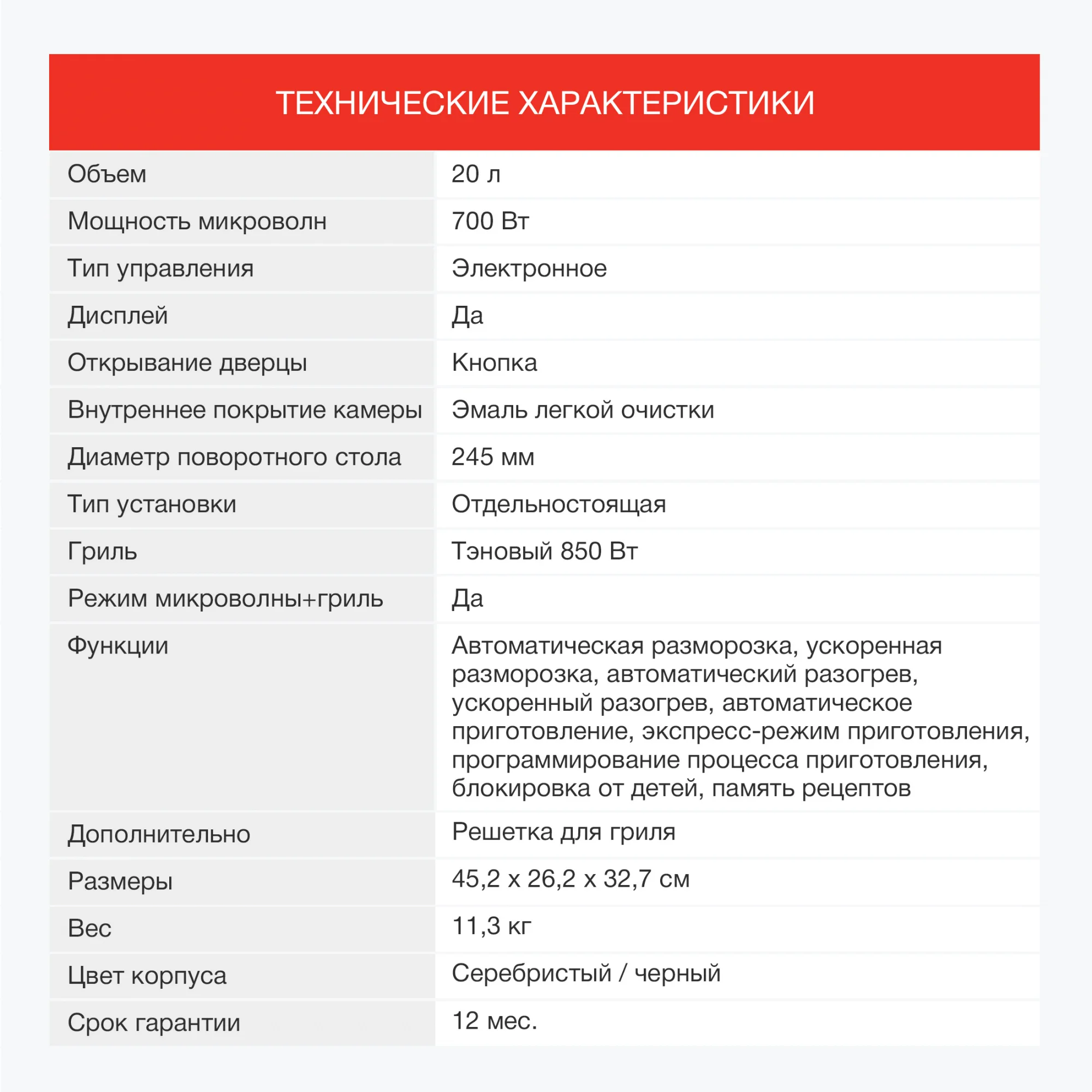 Микроволновая печь Starwind SMW3120, 20 л, 700 Вт