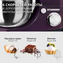 Миксер планетарный Starwind SPM5180, 1000Вт, ежевичный