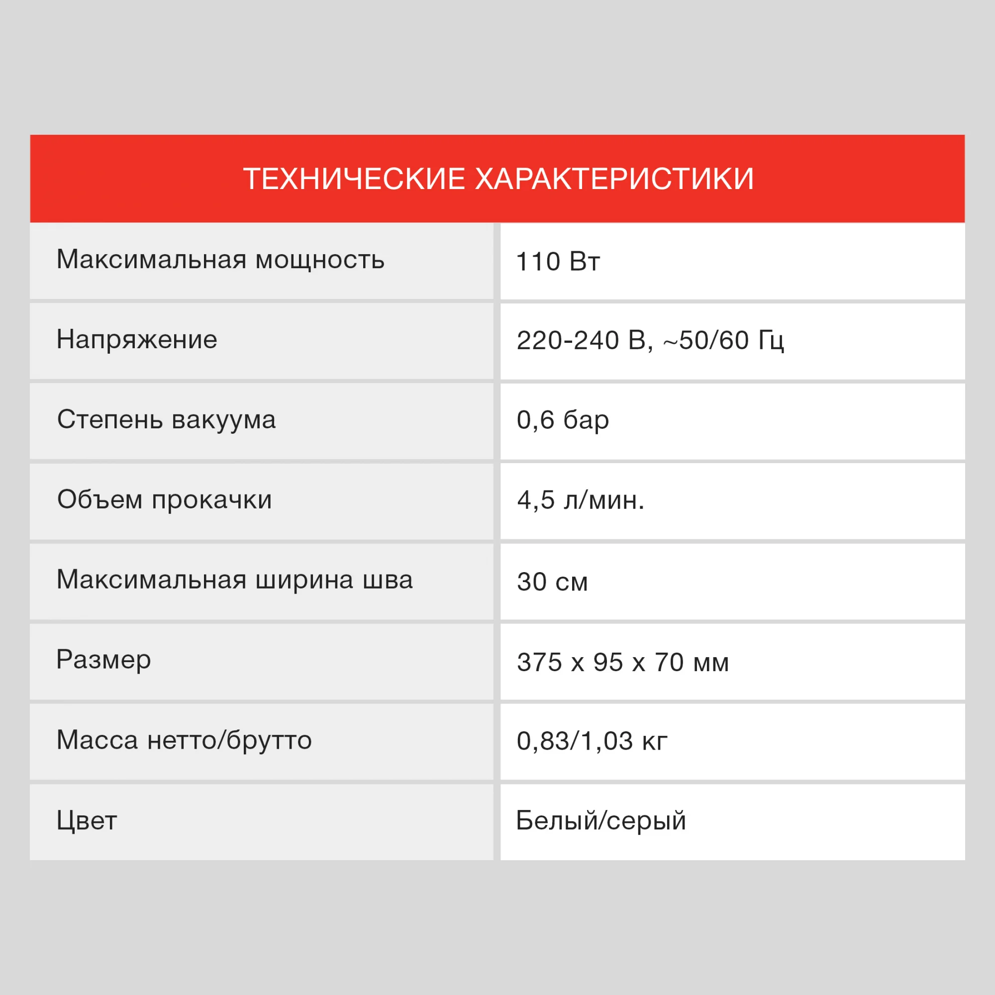 Вакуумный упаковщик Starwind STVA1000, 110 Вт, серый