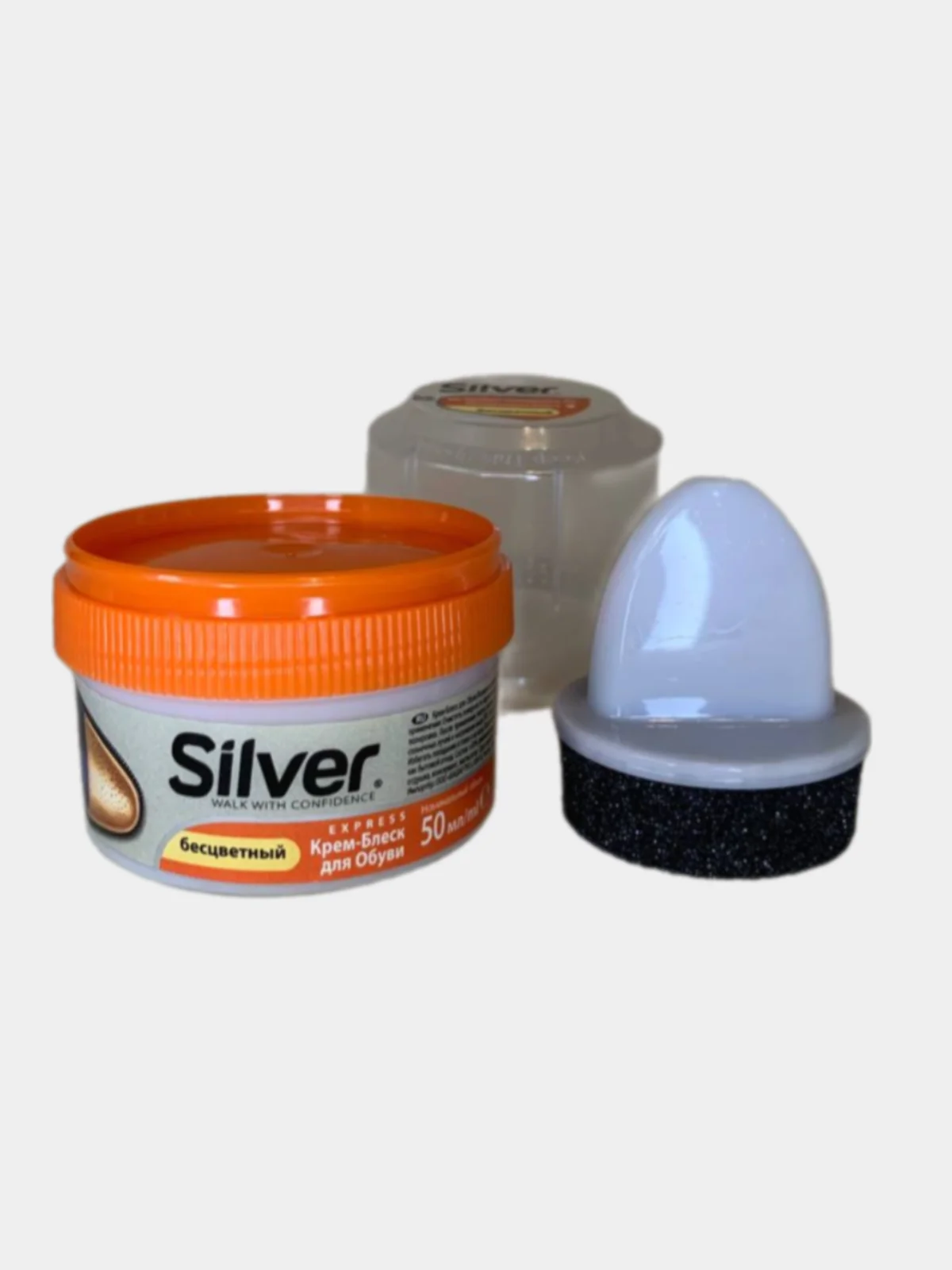 Крем-краска для обуви с губкой, Silver, черная и бесцветная