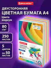 Бумага цветная для принтера офисная, А4, 80 г/м2, 250 л., (5 цветов х 50 л.), 112465