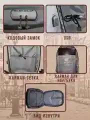 Черный рюкзак городской для ноутбука с USB и кодовым замком, 19 литров