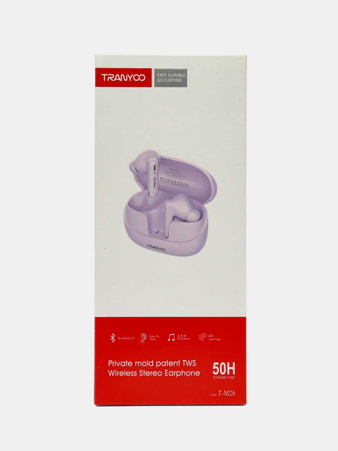 Сиреневый беспроводные наушники TRANYOO Wireless Stereo Earphone TWS, T-M26 вакуумные