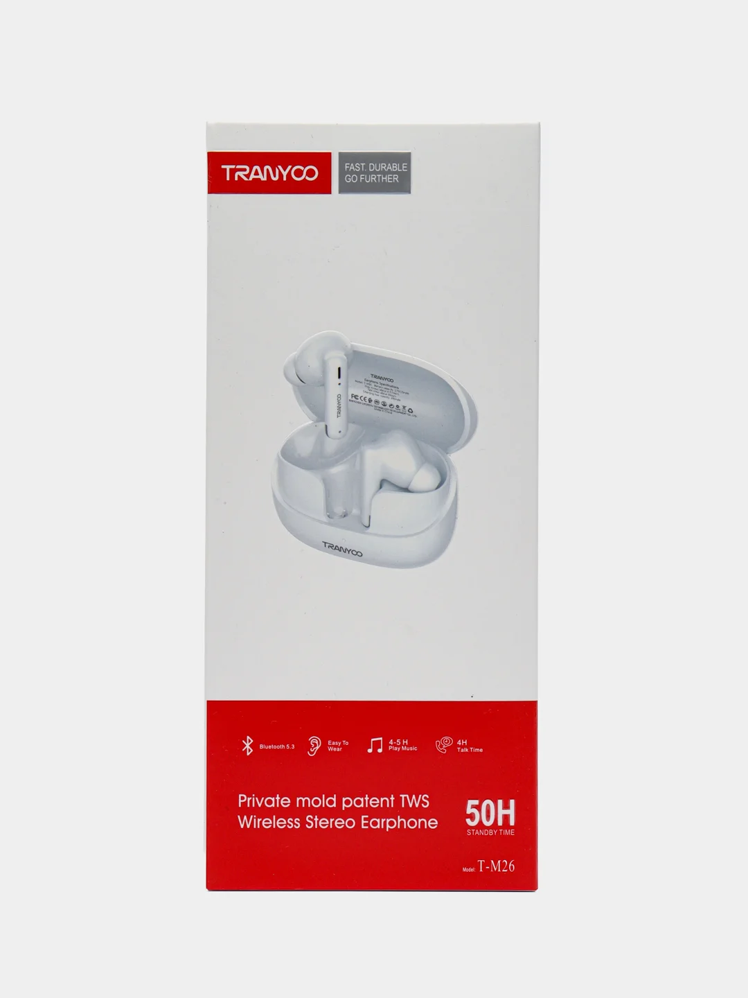 Белый беспроводные наушники TRANYOO Wireless Stereo Earphone TWS, T-M26 вакуумные