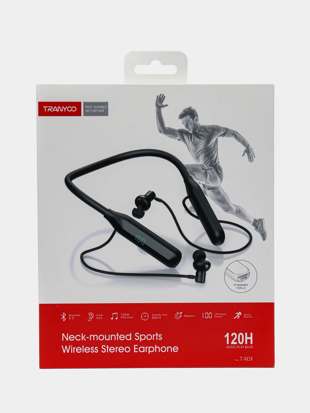 Черный беспроводные спортивные наушники TRANYOO Wireless Stereo Earphone, T-M28 крепление на шее