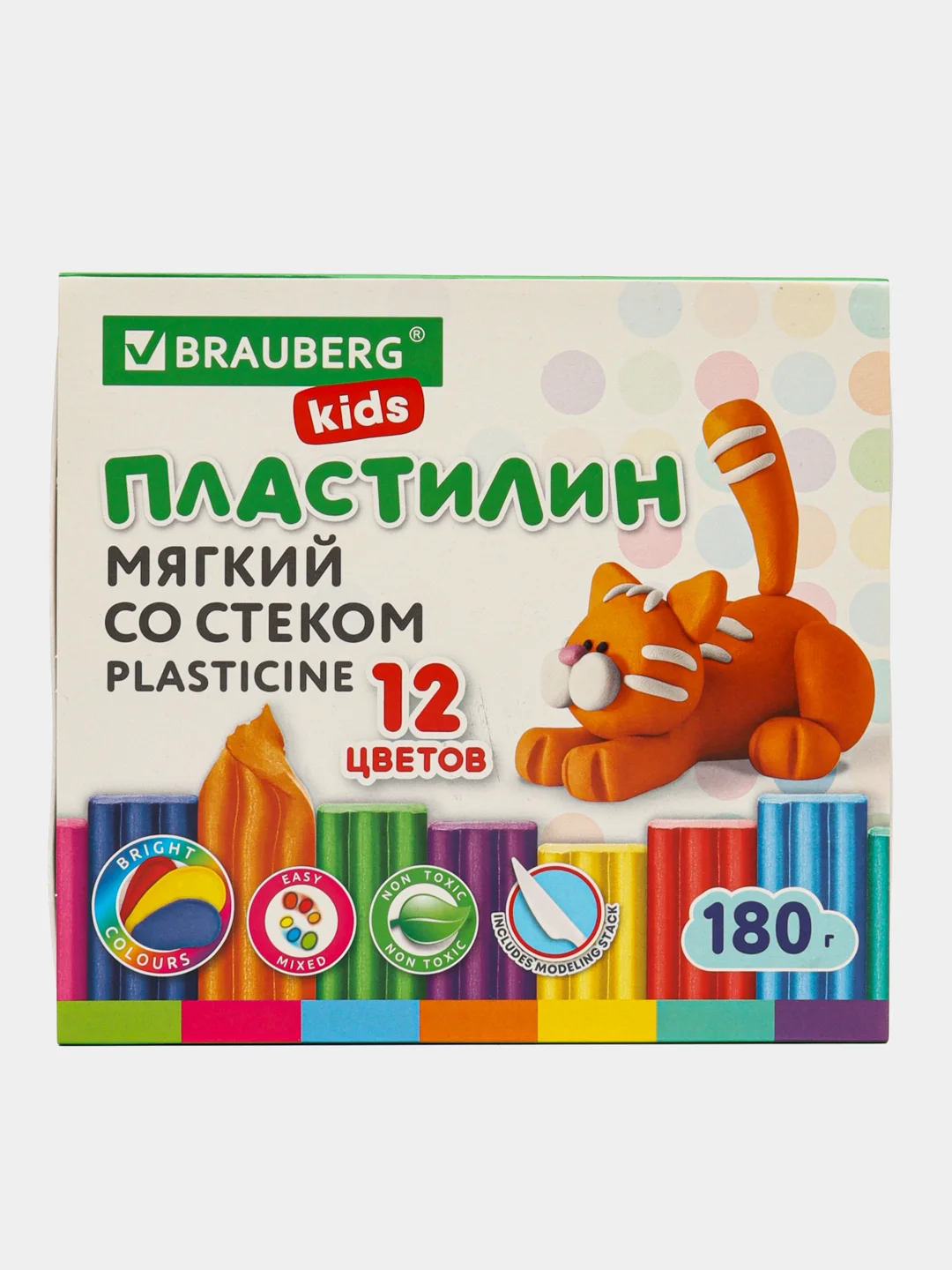 Пластилин набор 2 штуки по 12 цветов, классический, 360 грамм, 2 стека, Brauberg Kids