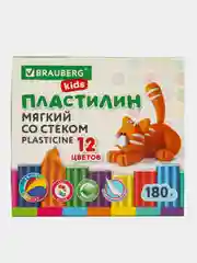 Пластилин набор 2 штуки по 12 цветов, классический, 360 грамм, 2 стека, Brauberg Kids