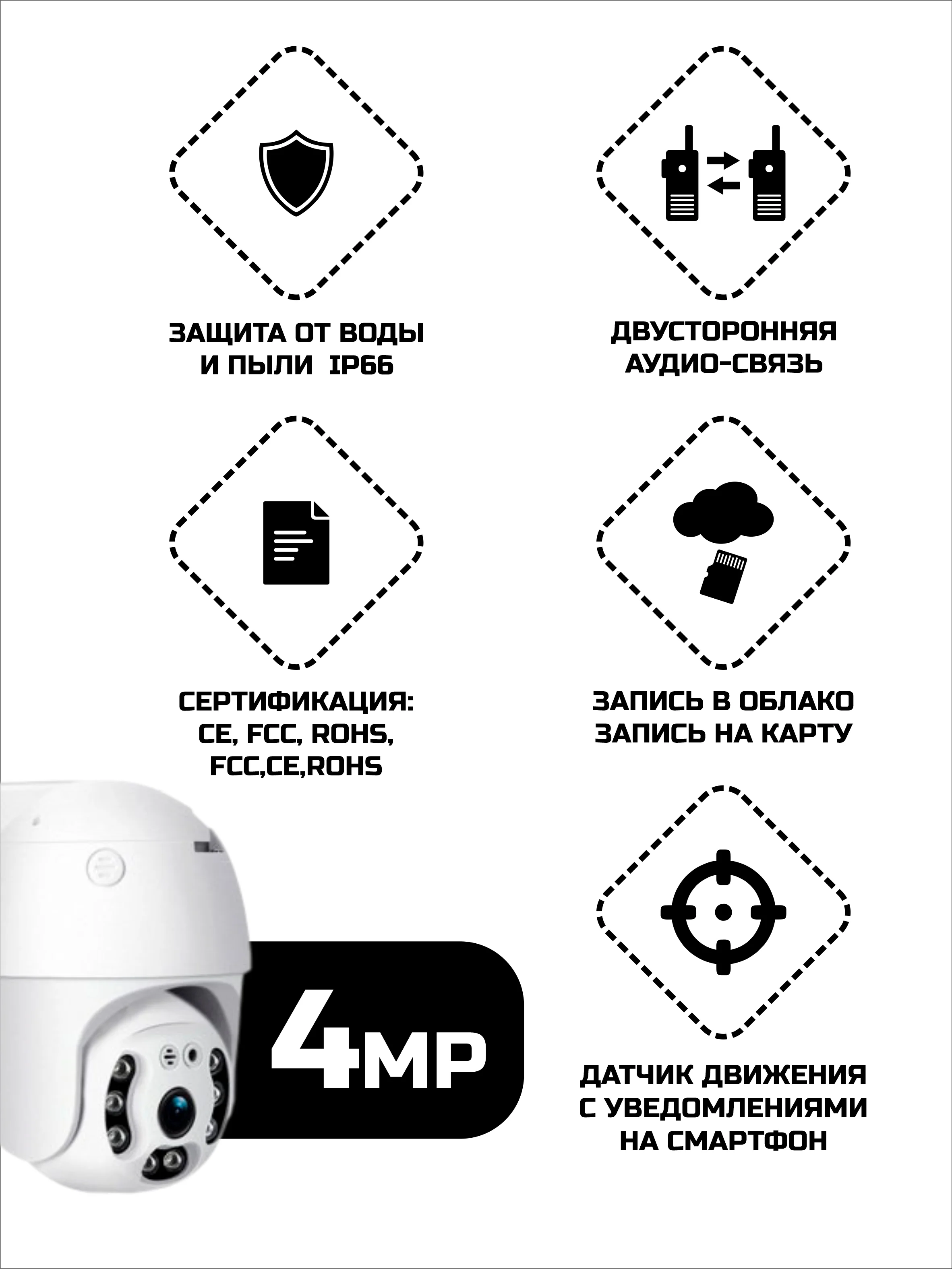 Белый камера видеонаблюдения Wi-Fi 4.0 MP