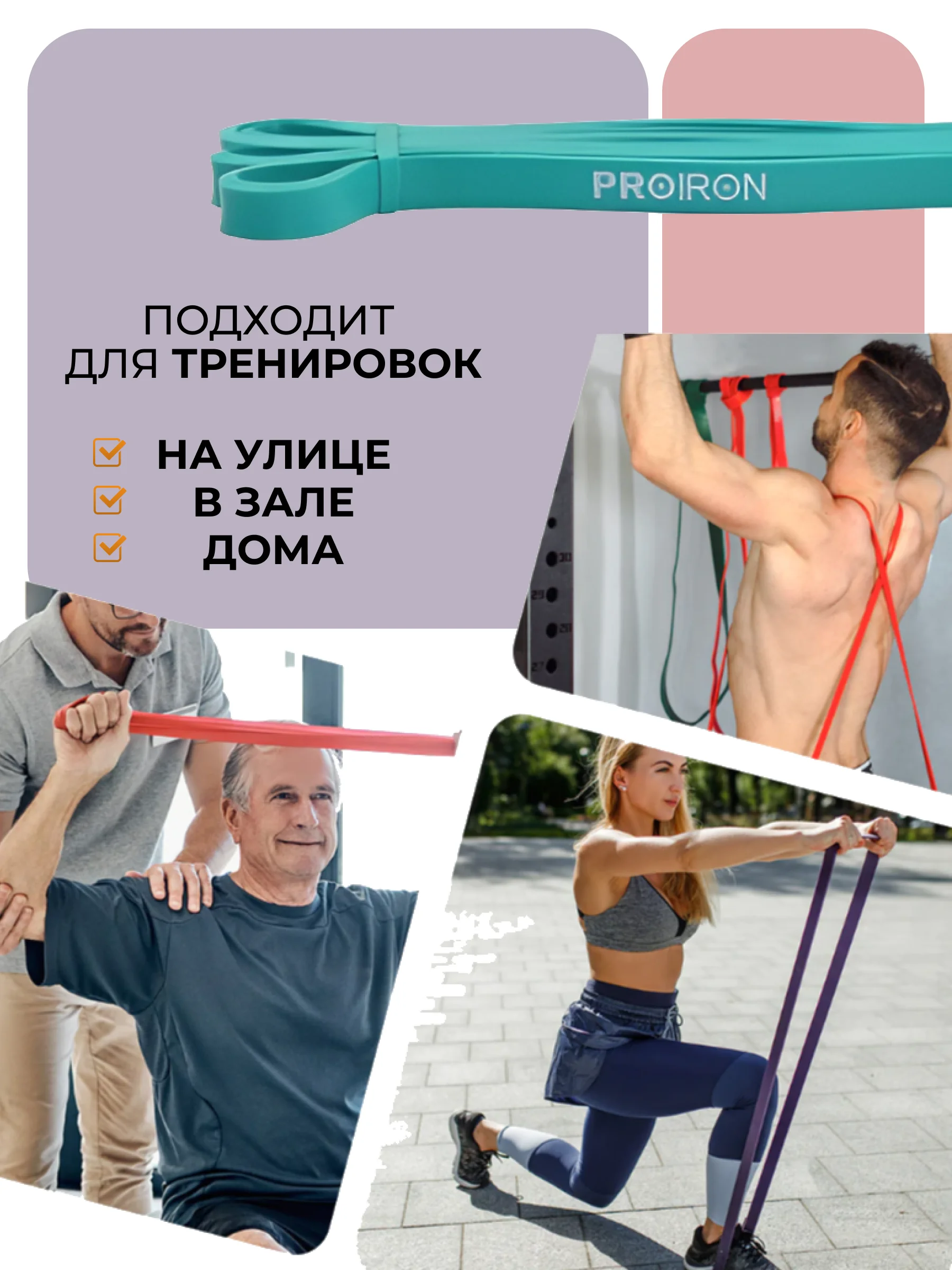 Резинка для фитнеса, PROIRON, нагрузка 6,7-13 кг, 2080х13х4,5 мм, зеленый