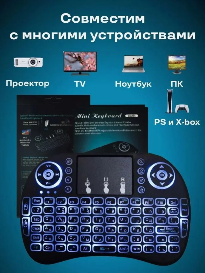 Белый мини клавиатура с тачпадом, Беспроводная, английская раскладка