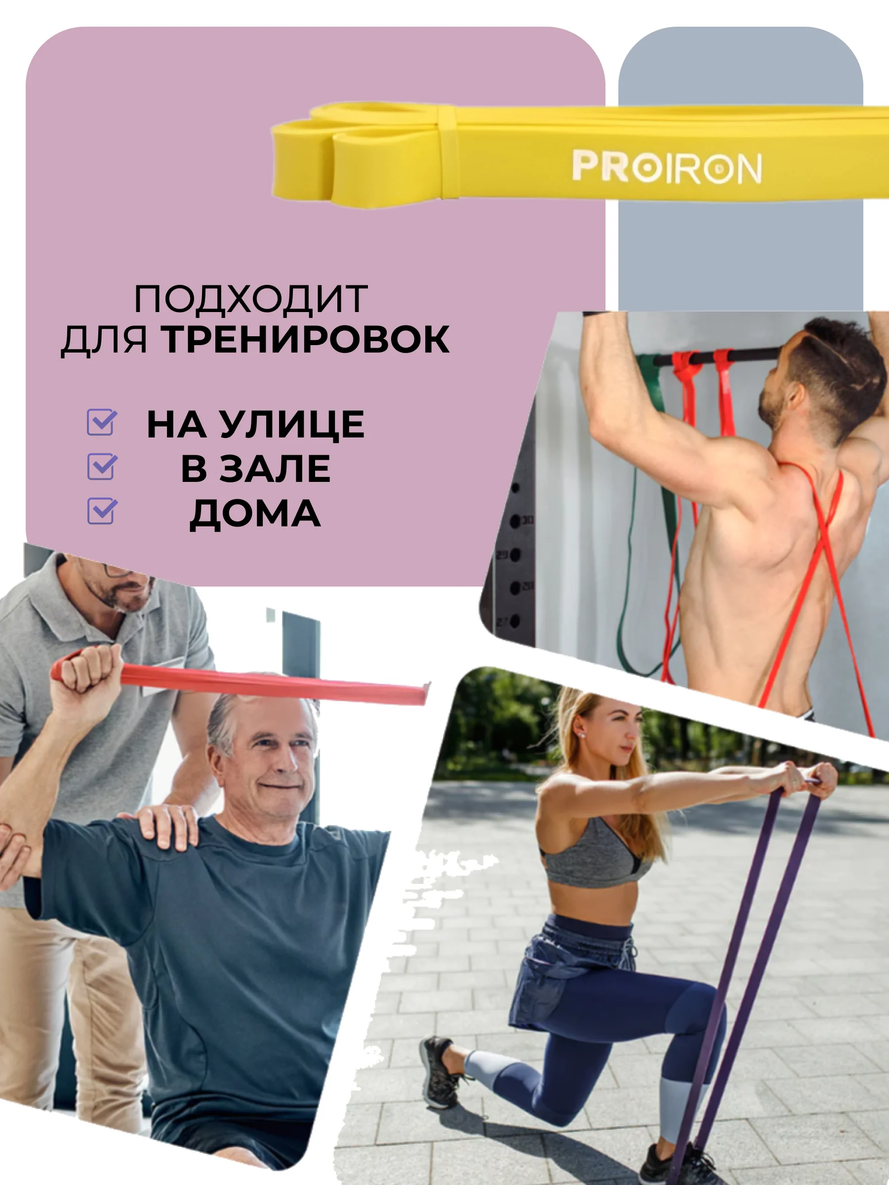 Резинка для фитнеса, PROIRON, нагрузка 18-31 кг, 2080х22х4,5 мм, желтый
