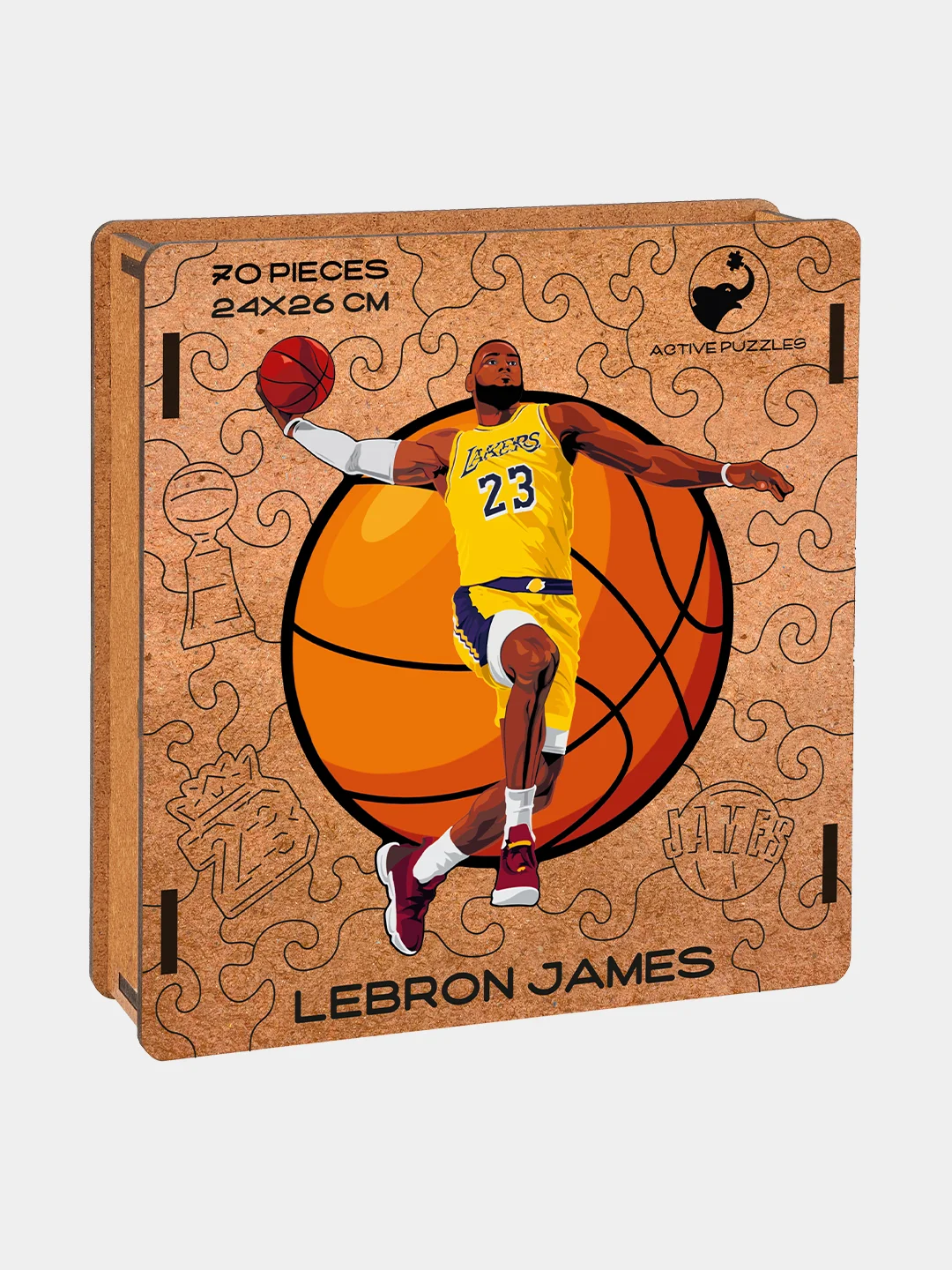 Деревянный фигурный пазл Active Puzzles "Леброн Джеймс",24х26 см, 70 деталей