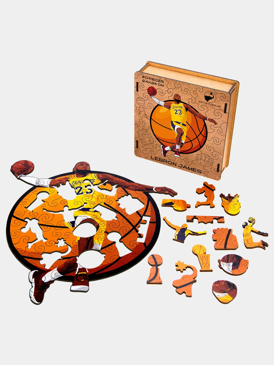 Деревянный фигурный пазл Active Puzzles "Леброн Джеймс",24х26 см, 70 деталей