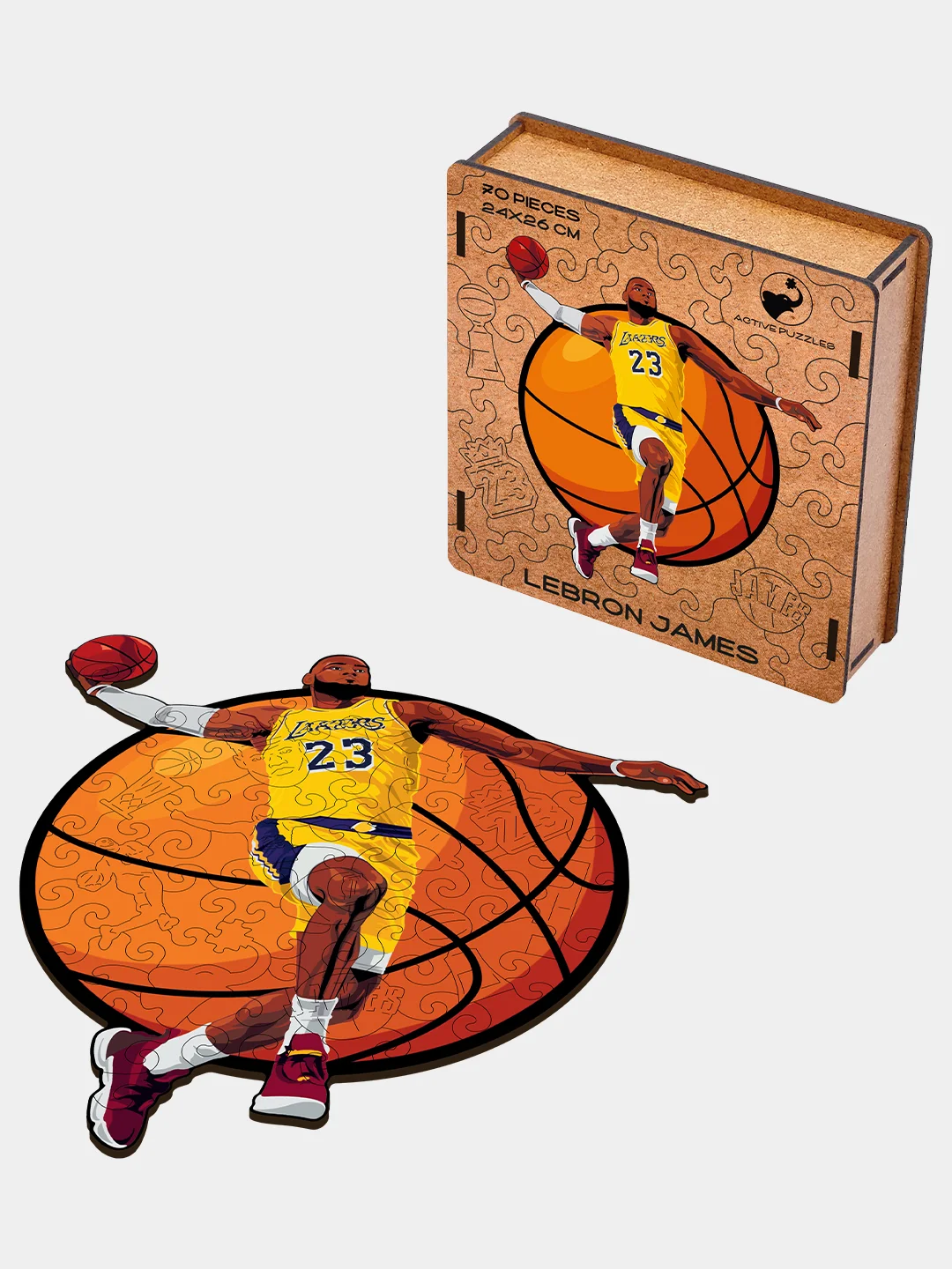 Деревянный фигурный пазл Active Puzzles "Леброн Джеймс",24х26 см, 70 деталей