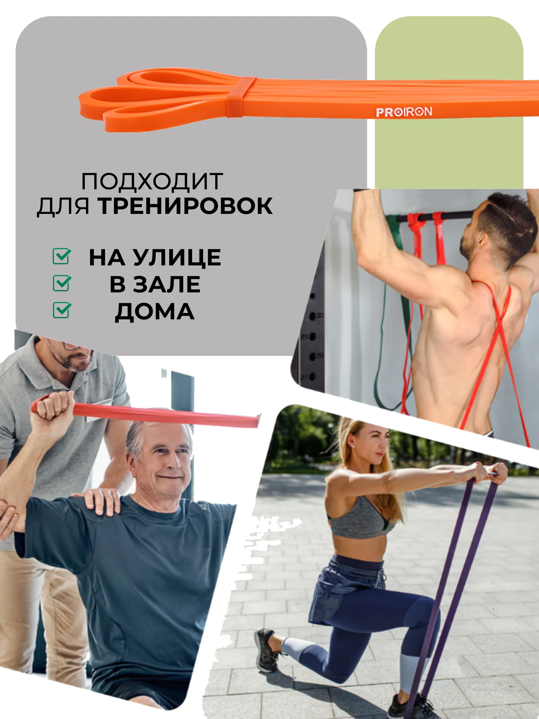 Резинка для фитнеса, PROIRON, нагрузка 2-6 кг, 2080х6,5х4,5 мм, оранжевый