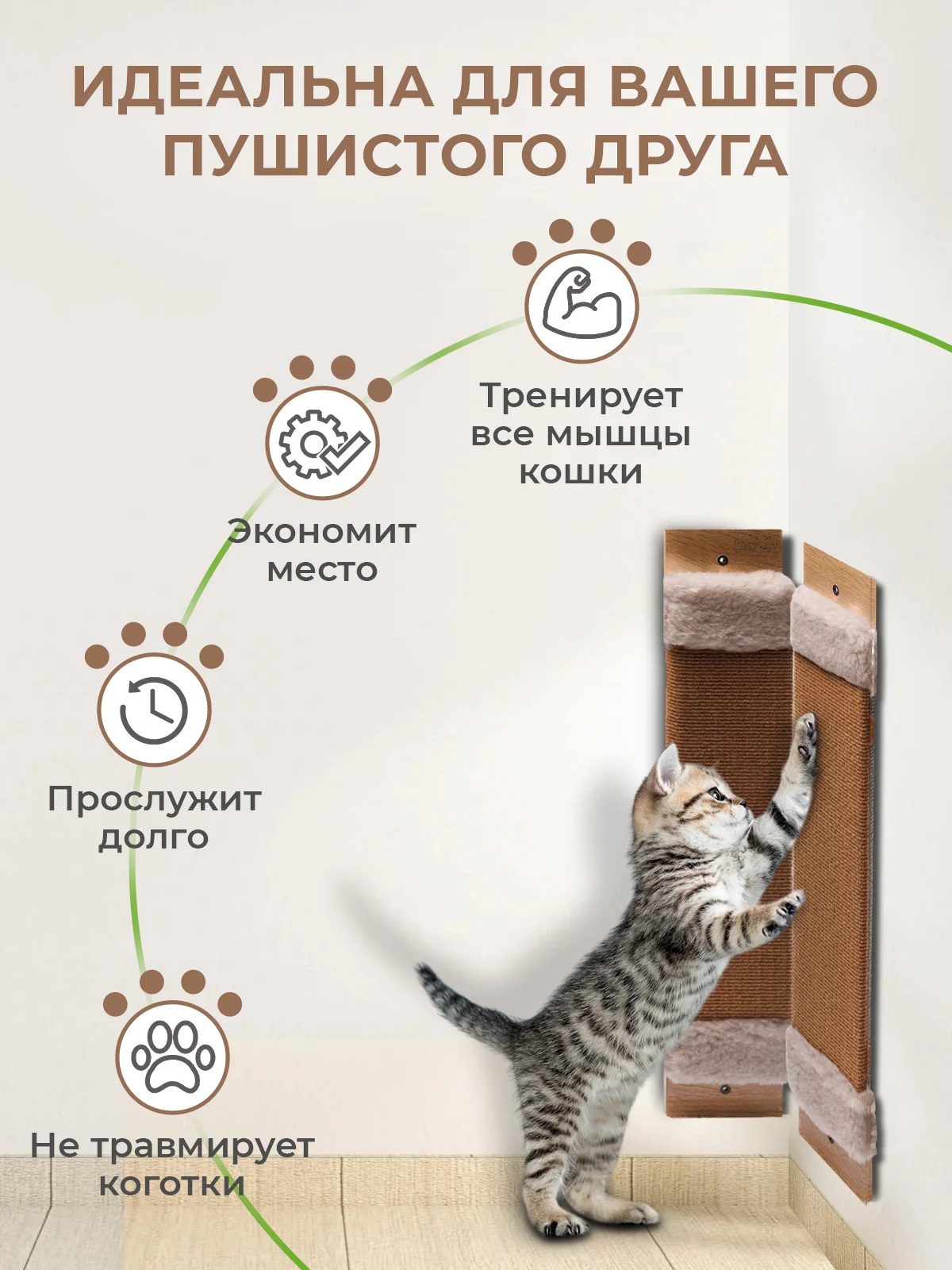 Белый когтеточка для кошек настенная, ковролиновая, когтедралка для кошек и котов с кошачьей мятой