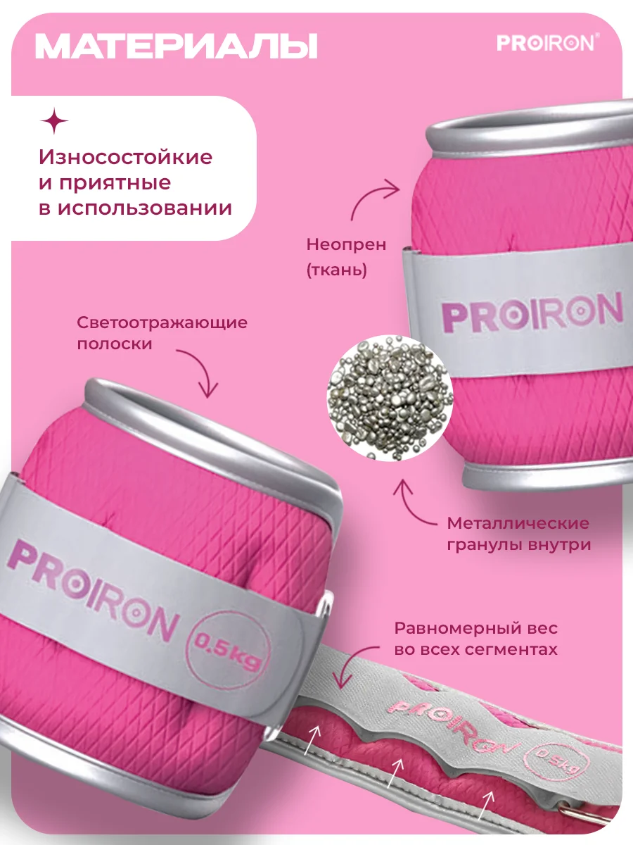 Утяжелители для ног, рук, 0,5 кг, PROIRON, набор 2 штуки, розовые