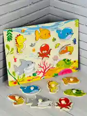 Рамка-вкладыш развивающая игра для малышей Морские обитатели Сортировка