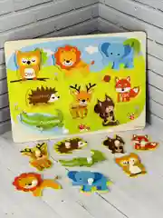 Развивающая игра для малыша рамка вкладыш из дерева животные лесные африки