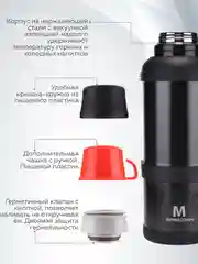 Термос большой 3,6 л, вакуумный, для чая, еды, широкое горло, доп.чашка, Термосович