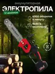 Электропила цепная, аккумуляторная, 12 дюймов, 2 аккумулятора