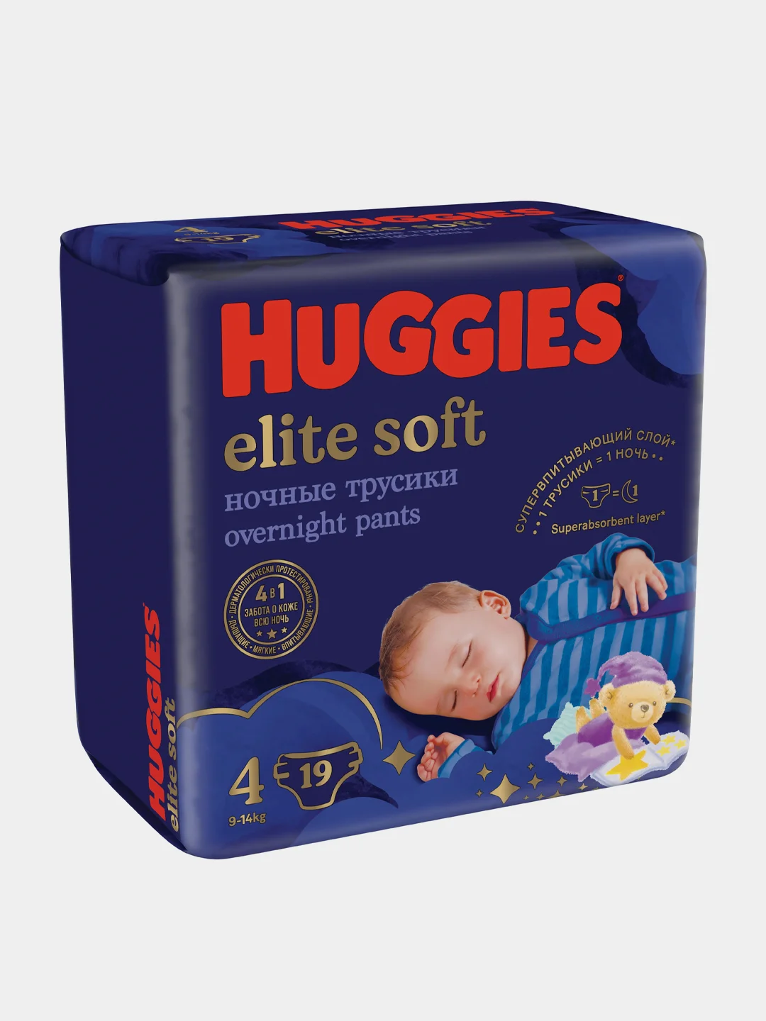 Подгузники трусики Huggies Elite Soft ночные 9-14кг, 4 размер, 19шт