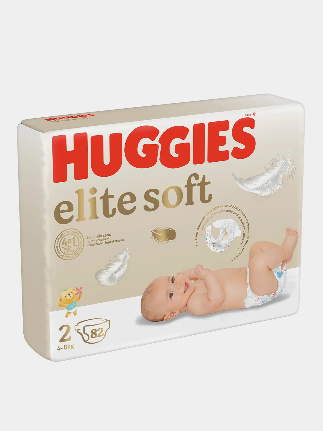 Подгузники для новорожденных "Huggies Elite Soft" 2, 4-6 кг, 82 штуки