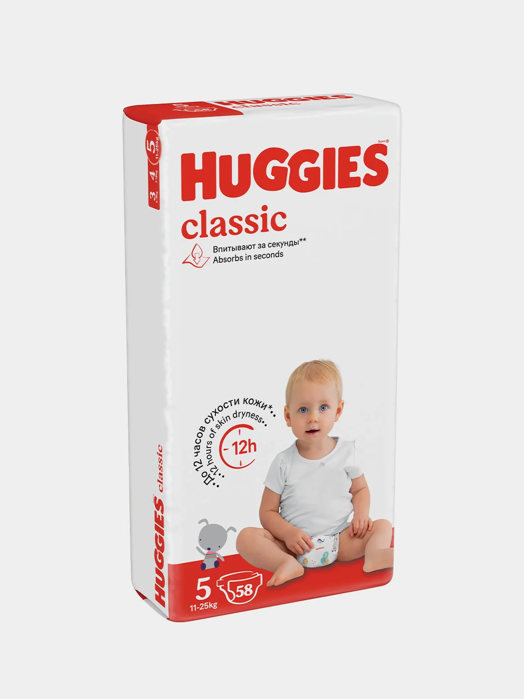 Подгузники Huggies Classic 11-25кг, 5 размер, 58 шт