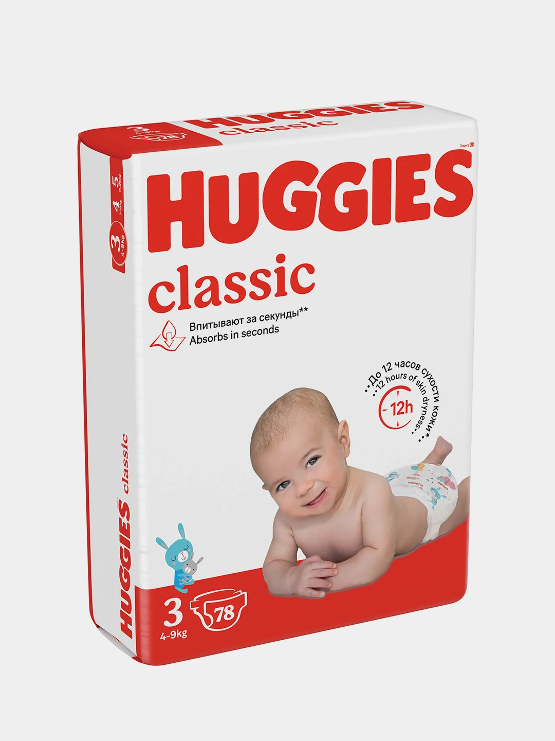 Подгузники Huggies Classic 4-9кг, 3 размер, 78 шт