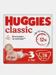 Подгузники Huggies Classic 4-9кг, 3 размер, 78 шт