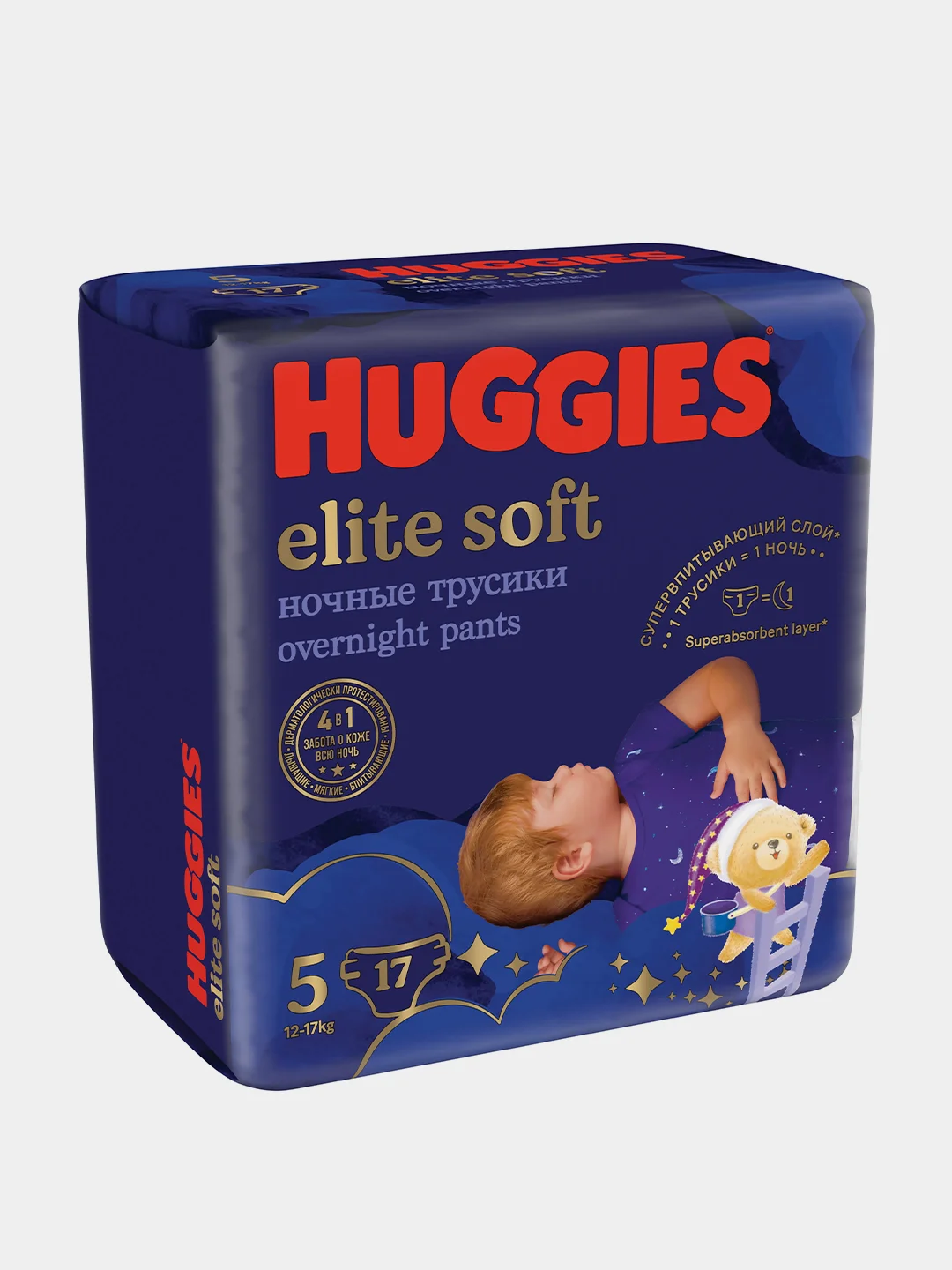 Подгузники трусики Huggies Elite Soft ночные 12-17кг, 5 размер, 17шт