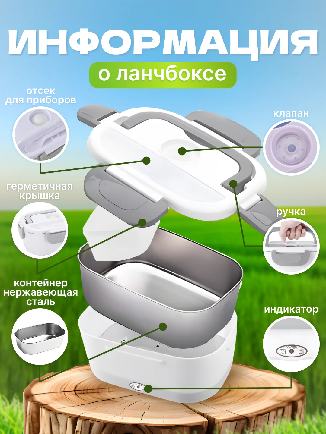 Зеленый ланч-бокс электрический, с подогревом, нержавеющая сталь, контейнер для еды