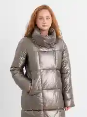 Серебряный куртка женская зимняя стеганая с капюшоном, пуховик длинный и теплый