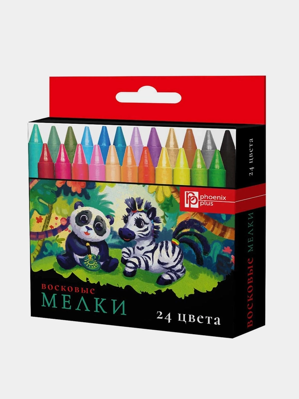 Мелки восковые Феникс+, 24 цвета, 88х8 мм