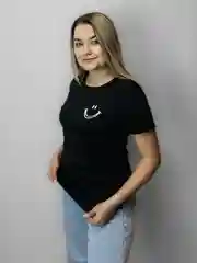 Черный футболка женская, базовая женская футболка с принтом Смайл