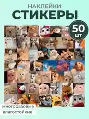Голубой наклейки-стикеры котики мемы, 50 штук. Стикерпак с котиками и собачками, скрапбукинг. Таро