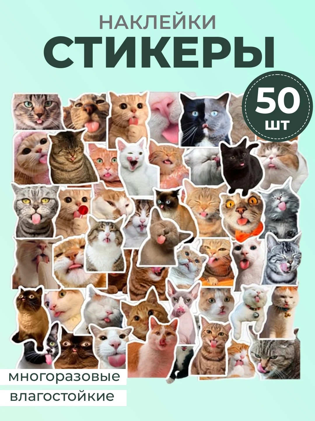 Молочный наклейки-стикеры котики мемы, 50 штук. Стикерпак с котиками и собачками, скрапбукинг. Таро