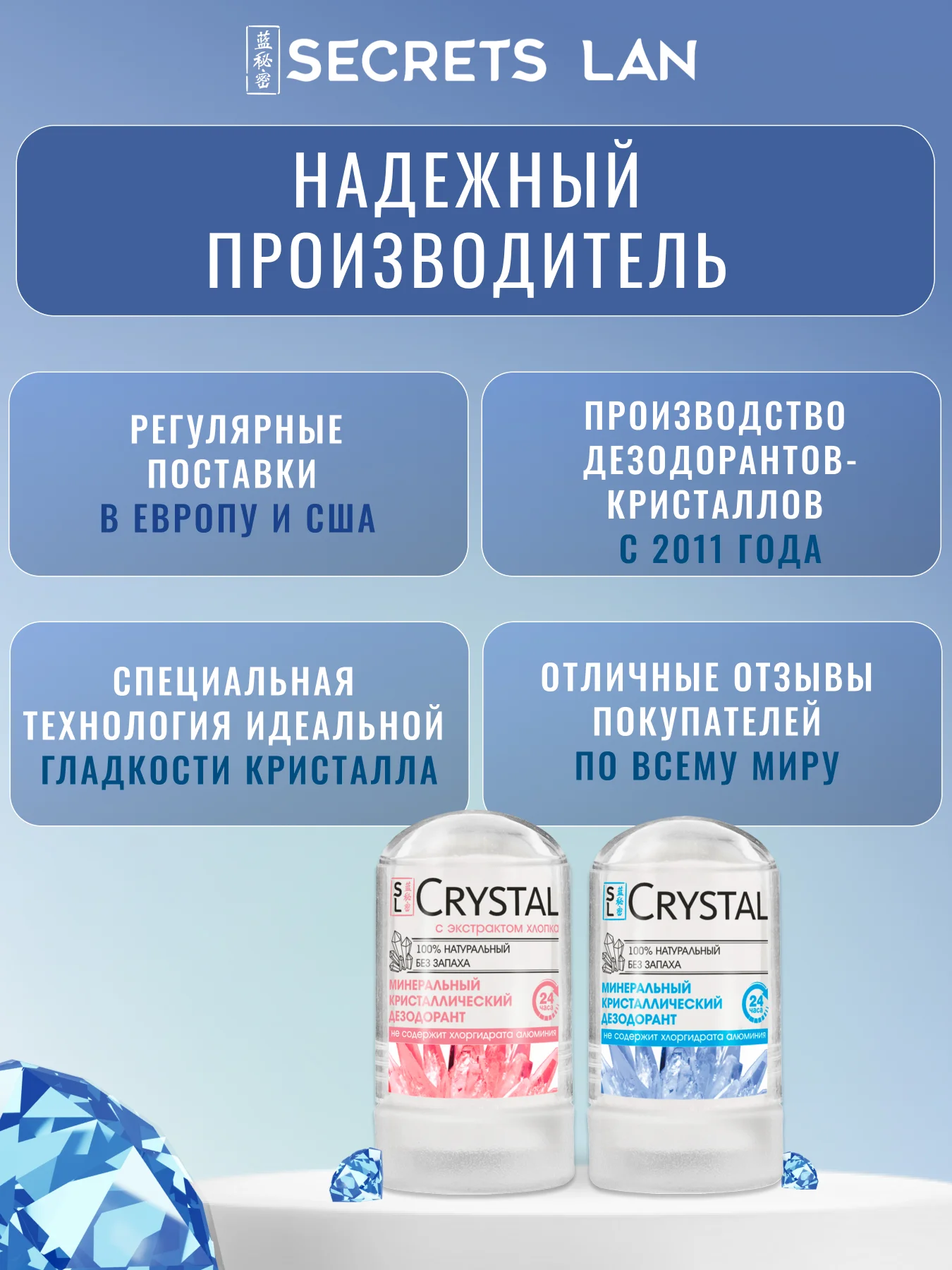 Минеральный дезодорант кристалл