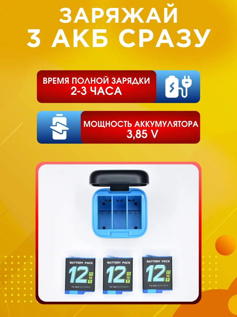 Зарядное устройство для камер GoPro 12, 11, 10, 9