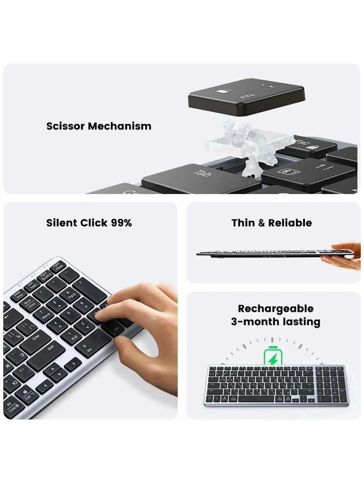Беспроводная клавиатура UGREEN KU005 Ultra Slim Wireless Keyboard (2.4GHz / Bluetooth 5.0)