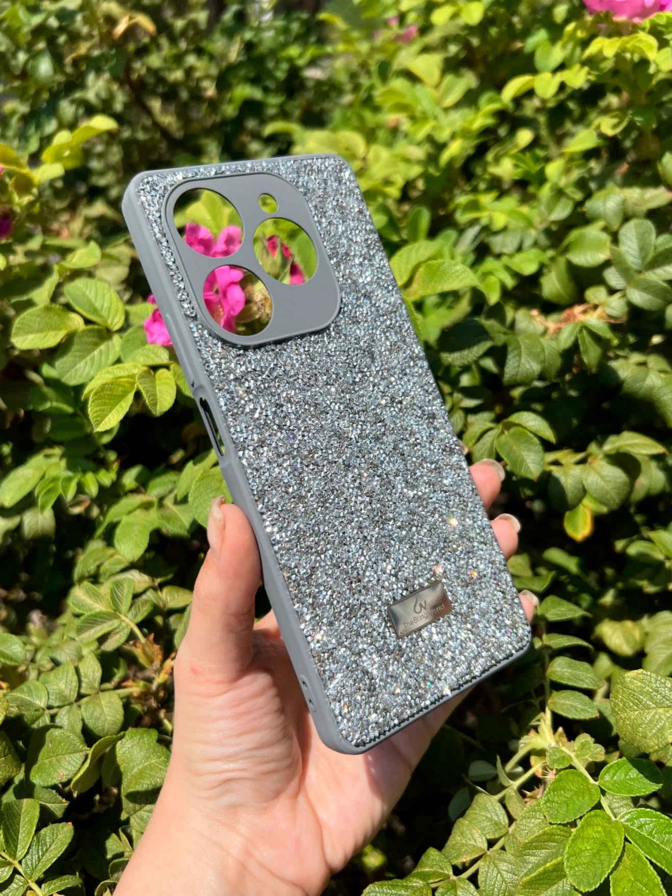 Серебряный силиконовый чехол the bling world для Tecno Spark 20 Pro / Техно Спарк 20 Про