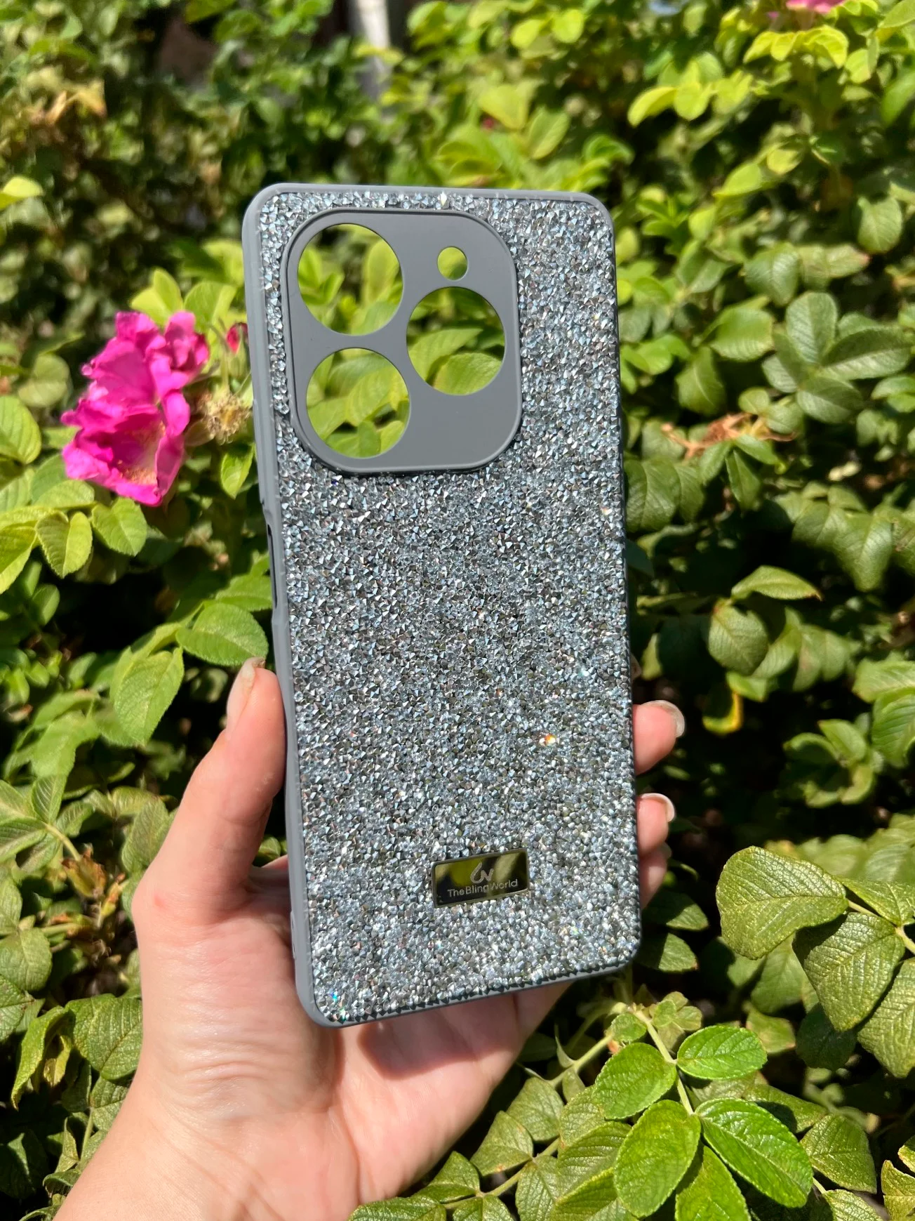Серебряный силиконовый чехол the bling world для Tecno Spark 20 Pro / Техно Спарк 20 Про