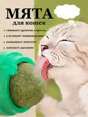 Леденец игрушка для кошек "Кошачья мята" на липучке/ шарик из спрессованной мяты