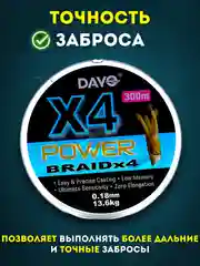 Рыболовная леска плетенка Dayo Power Braid X4 для Спиннинга и Фидера, 100/150/300м, 7-36кг