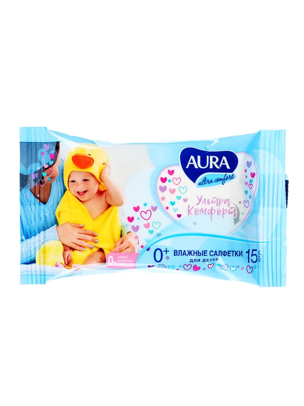 Салфетки влажные для детей AURA ULTRA COMFORT, 15 шт