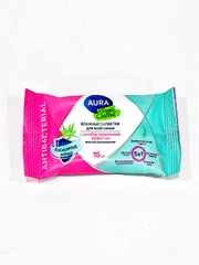 Салфетки влажные антибактериальные AURA Tropical coctail с экстрактом эвкалипта, 15 шт