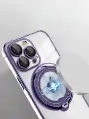 Фиолетовый чехол для айфон (iPhone) 13 14 15 Pro Max, MagSafe прозрачный с подставкой кольцом