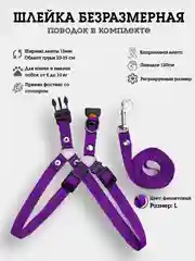 Фиолетовый шлейка + поводок комплект, безразмерная, из капрона, для собак и кошек